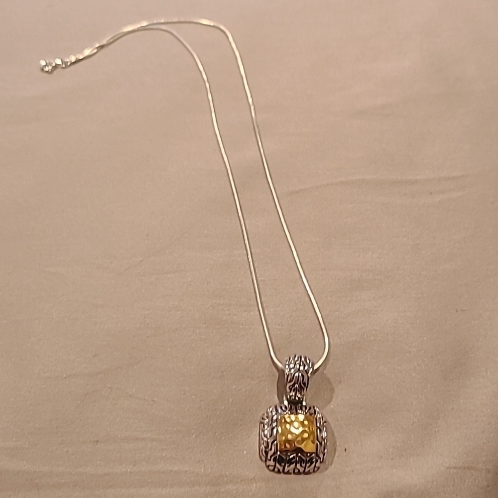 Sterling silver and gold vermeil puffy square necklace - Picture 3 of 7